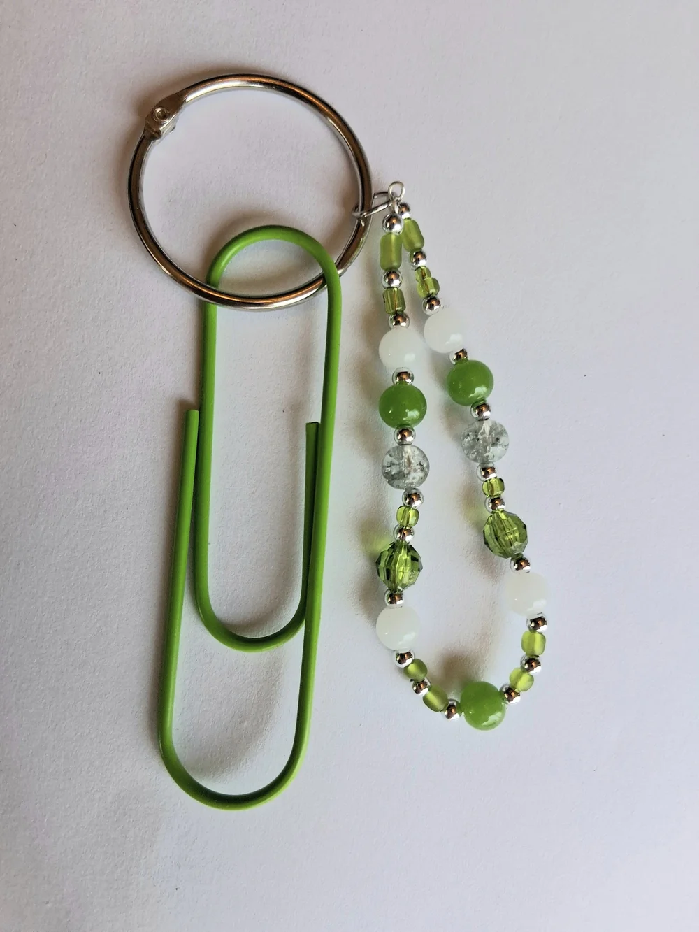 Fun Lime Green School Paperclip Beaded Green and White Purse Charm or Keychain